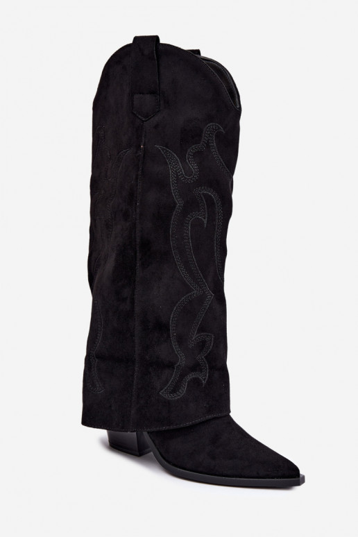Lange cowboy-stijl laarzen met hakken en gestikte schacht in zwarte kleur Irella