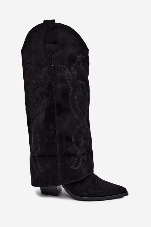 Lange cowboy-stijl laarzen met hakken en gestikte schacht in zwarte kleur Irella
