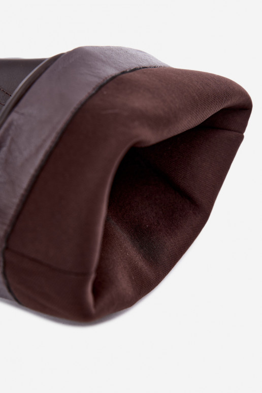 Chocolade kleurige enkellaarsjes met hakken en rimpels van faux leather Jensy