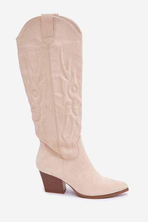 Ivoor kleurige cowboy stijl enkellaarsjes met hakken Glenor