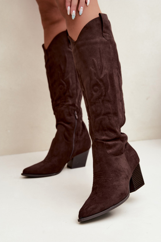 Chocolade kleurige cowboy stijl enkellaarsjes met hakken Glenor