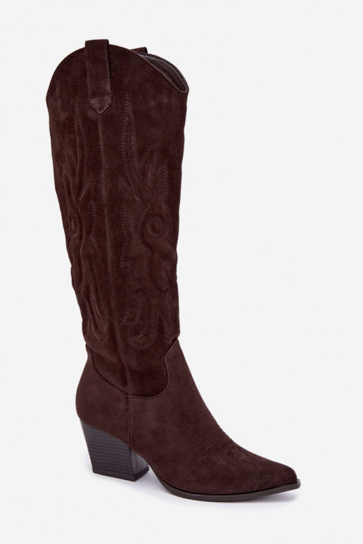 Chocolade kleurige cowboy stijl enkellaarsjes met hakken Glenor