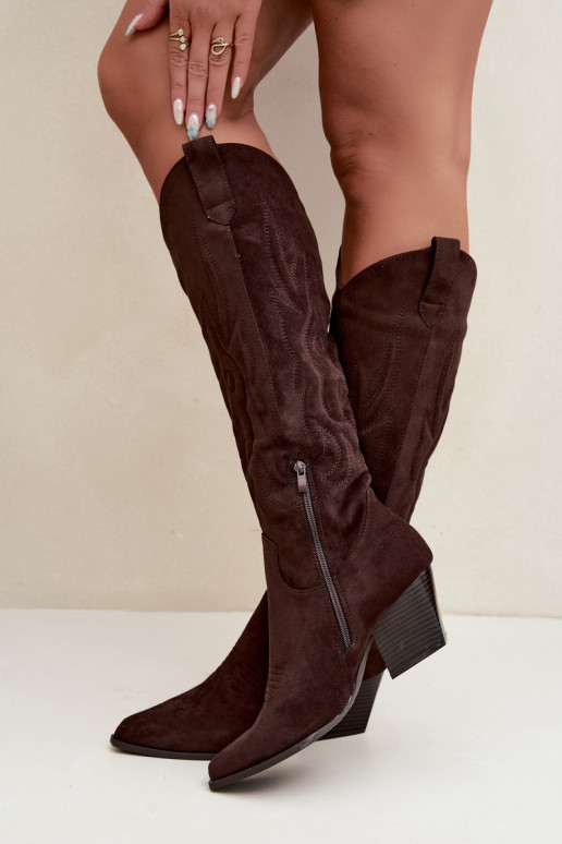 Chocolade kleurige cowboy stijl enkellaarsjes met hakken Glenor