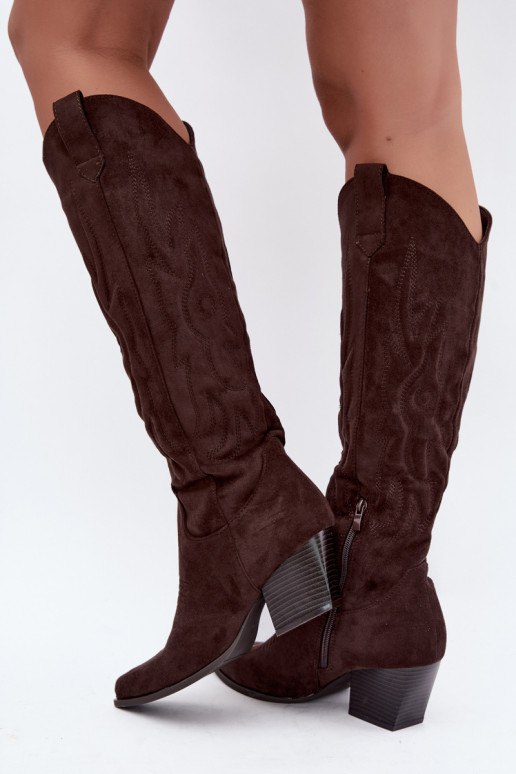 Chocolade kleurige cowboy stijl enkellaarsjes met hakken Glenor