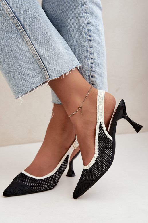 Zwarte openwork hoge hakken sandalen Evania