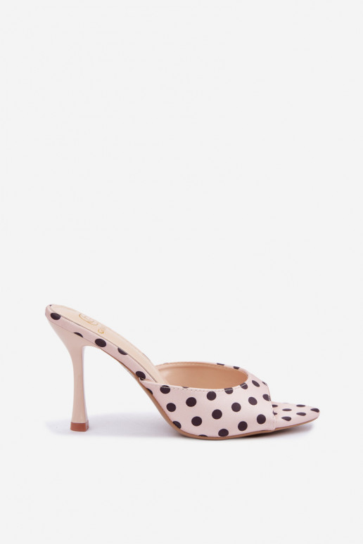 Sandalen met dunne hakken en stippen in zandkleur Pevra