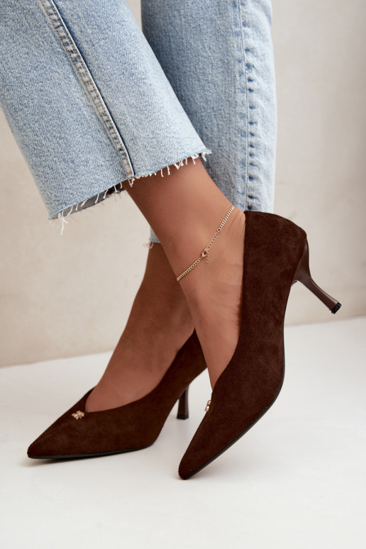 Chocolade sandalen van faux suede met gouden details Adessa