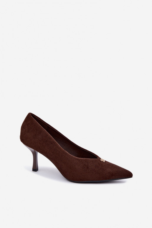 Chocolade sandalen van faux suede met gouden details Adessa