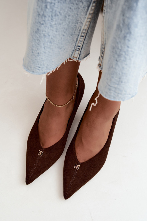 Chocolade sandalen van faux suede met gouden details Adessa