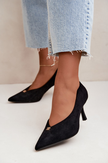 Zwarte sandalen van faux suede met gouden details Adessa 2