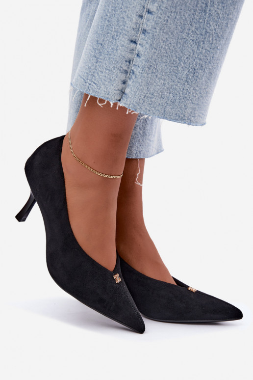 Zwarte sandalen van faux suede met gouden details Adessa