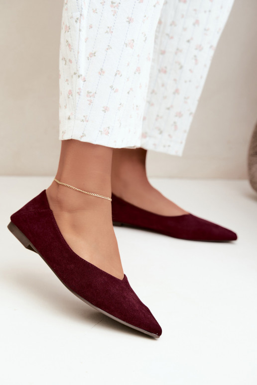 Ballerina's met spitse neuzen van faux suede in bordeauxkleur Corabella