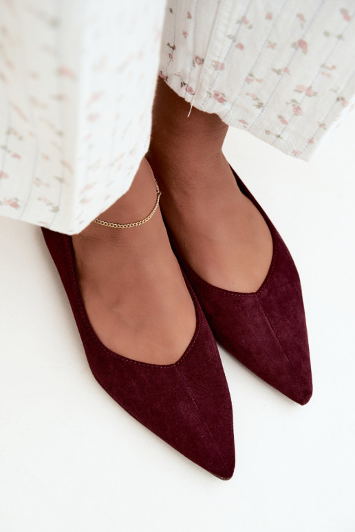 Ballerina's met spitse neuzen van faux suede in bordeauxkleur Corabella