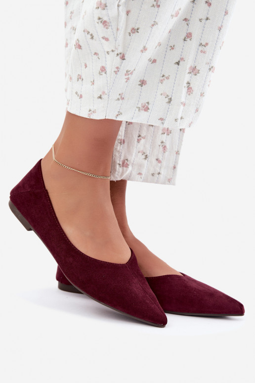 Ballerina's met spitse neuzen van faux suede in bordeauxkleur Corabella