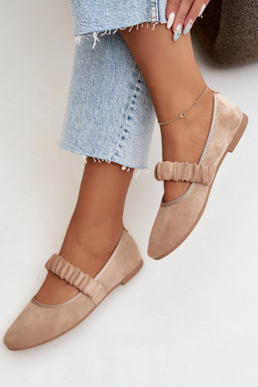 Ballerina's met decoratieve linten in zandkleur Loreya