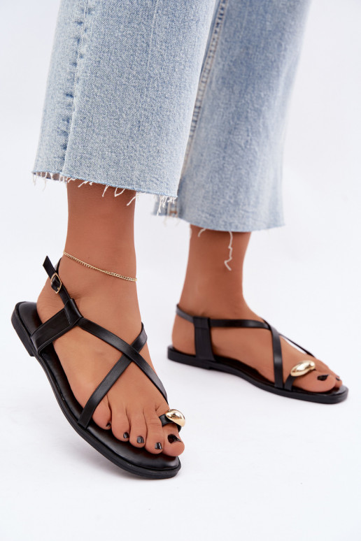 Platte sandalen met fancy elementen in zwarte kleur Vensy