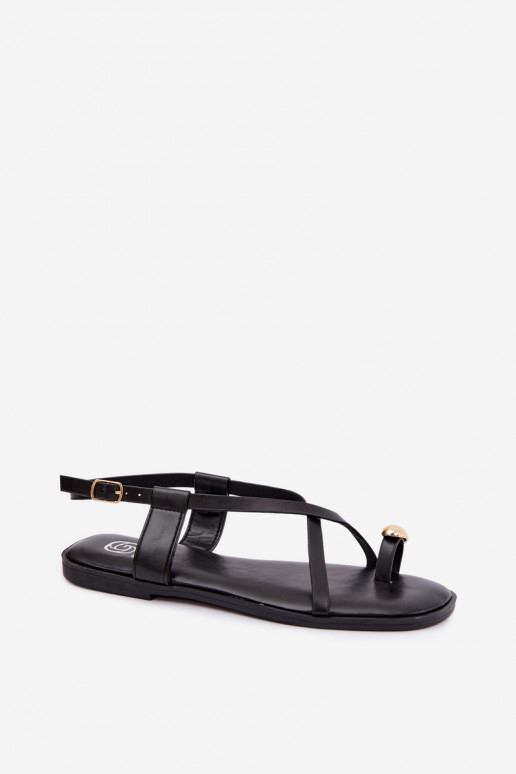 Platte sandalen met fancy elementen in zwarte kleur Vensy