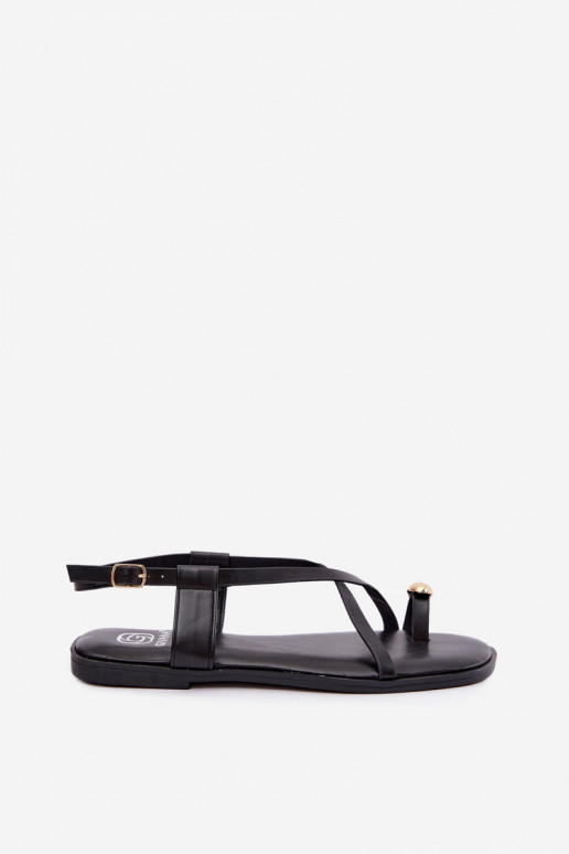 Platte sandalen met fancy elementen in zwarte kleur Vensy
