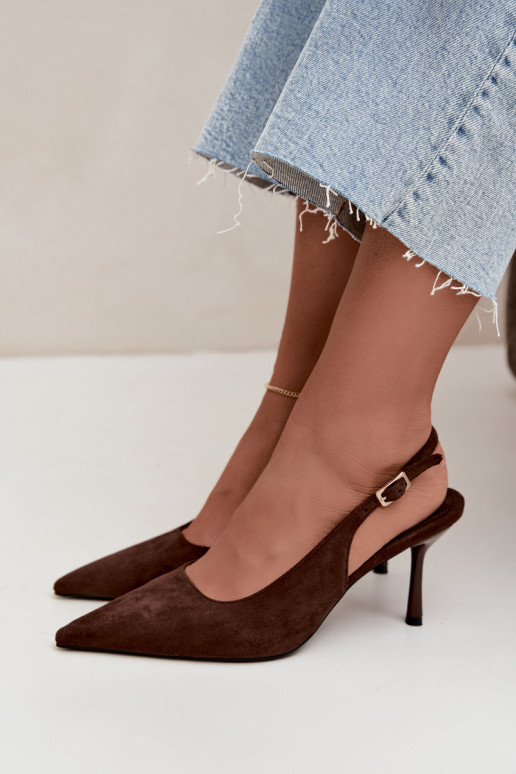 Czekolado Cassy faux suede sandalen met dunne hakken