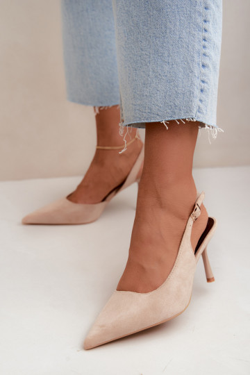 Czekolado Cassy faux suede sandalen met dunne hakken in zandkleur 2