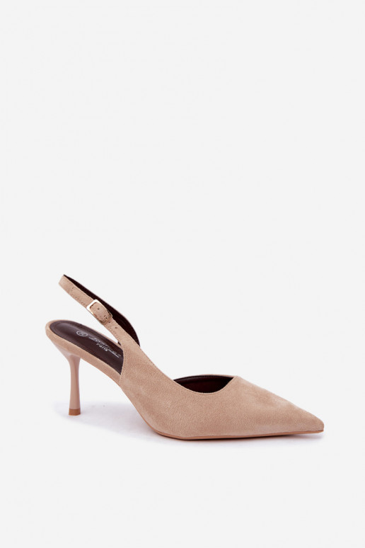 Czekolado Cassy faux suede sandalen met dunne hakken in zandkleur