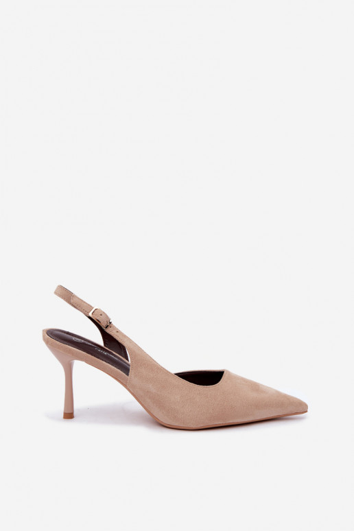 Czekolado Cassy faux suede sandalen met dunne hakken in zandkleur