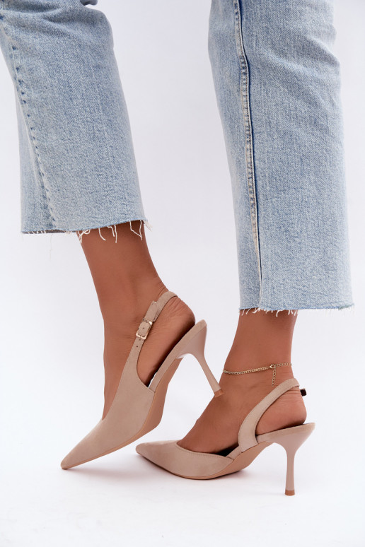 Czekolado Cassy faux suede sandalen met dunne hakken in zandkleur