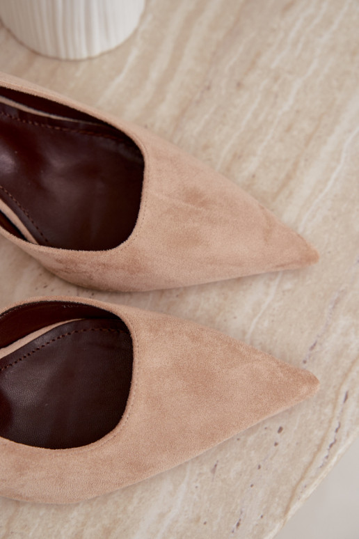 Czekolado Cassy faux suede sandalen met dunne hakken in zandkleur
