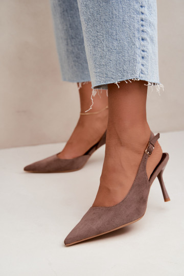 Czekolado Cassy faux suede sandalen met dunne hakken in kaki 2