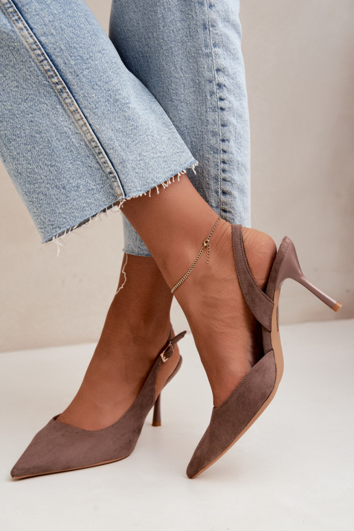 Czekolado Cassy faux suede sandalen met dunne hakken in kaki