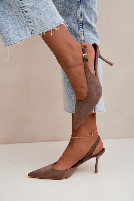 Czekolado Cassy faux suede sandalen met dunne hakken in kaki