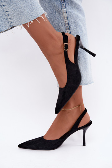 Czekolado Cassy faux suede sandalen met dunne hakken in zwart 2