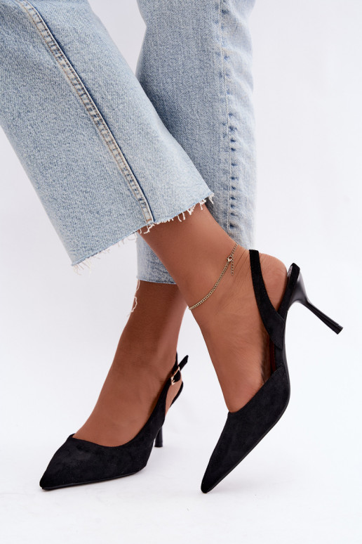 Czekolado Cassy faux suede sandalen met dunne hakken in zwart