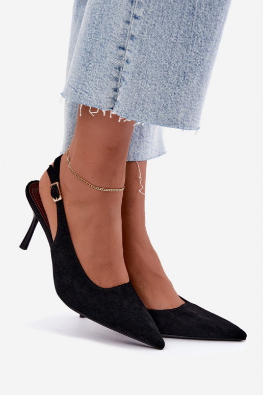 Czekolado Cassy faux suede sandalen met dunne hakken in zwart