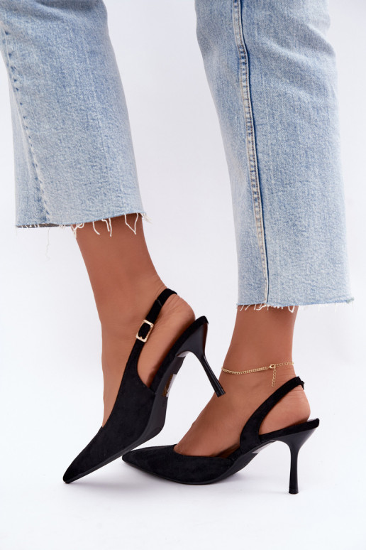 Czekolado Cassy faux suede sandalen met dunne hakken in zwart