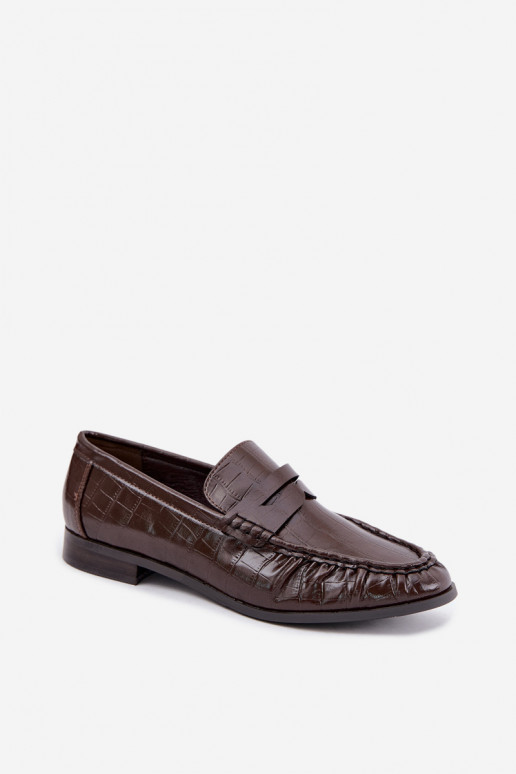 dames mocassins met ruches en reliëf in chocolade Dalmy