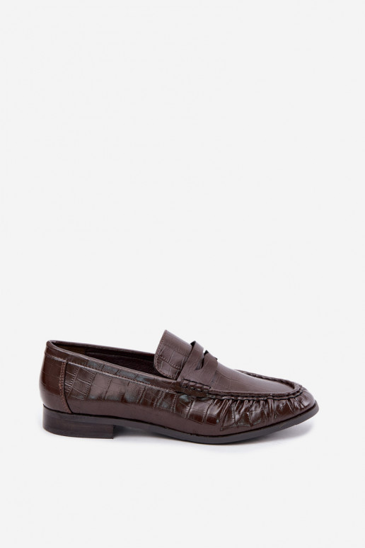 dames mocassins met ruches en reliëf in chocolade Dalmy