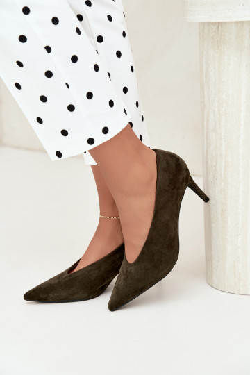 suède damesschoenen in kaki Brenya