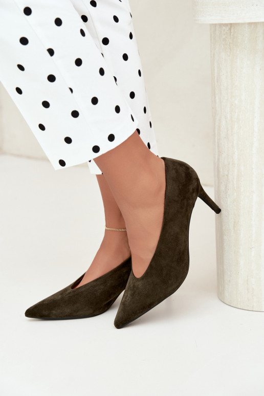 suède damesschoenen in kaki Brenya