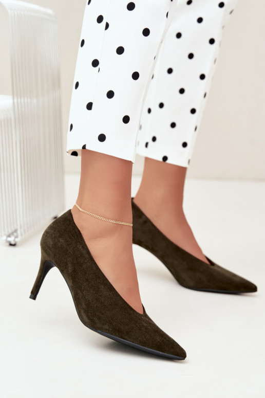 suède damesschoenen in kaki Brenya