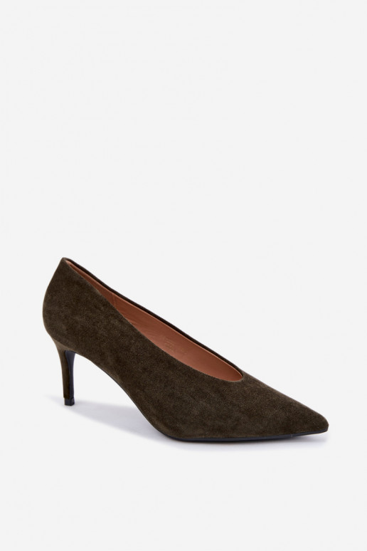 suède damesschoenen in kaki Brenya