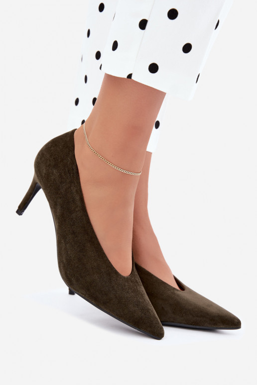 suède damesschoenen in kaki Brenya