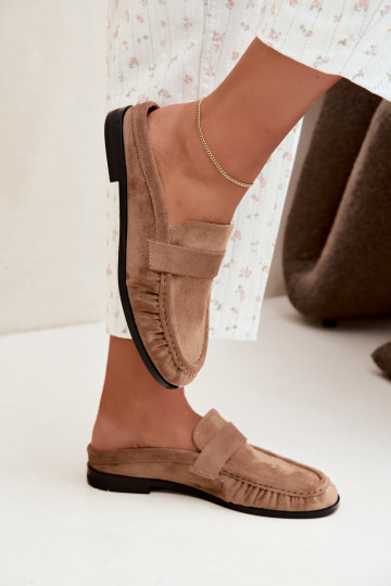 dames mocassins met open hak in zandkleur Parella 2