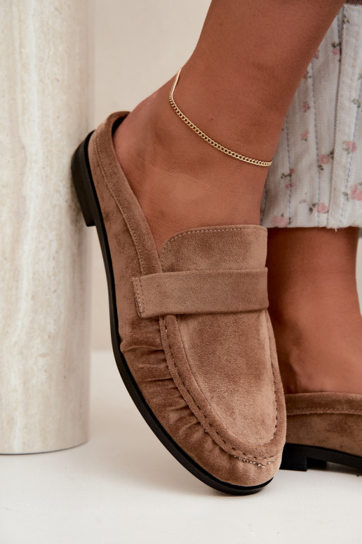 dames mocassins met open hak in zandkleur Parella