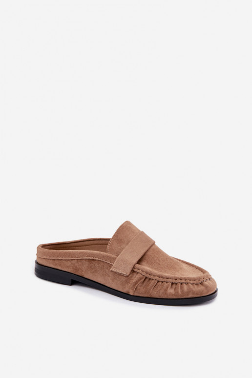 dames mocassins met open hak in zandkleur Parella