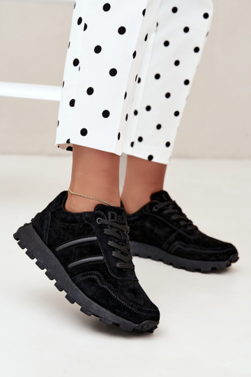 sneakers van faux suede D&A LR62-7101 in zwart 2