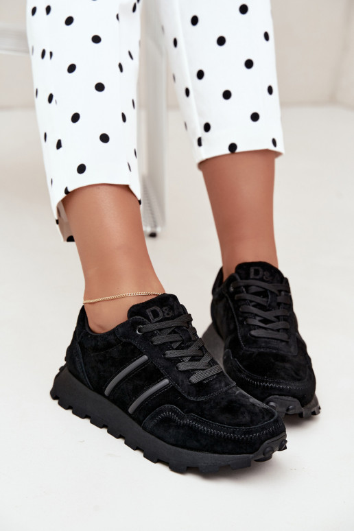 sneakers van faux suede D&A LR62-7101 in zwart