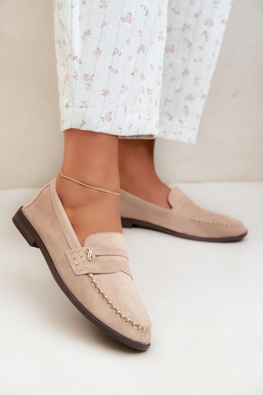dames mocassins met decoratieve details in zandkleur Treya