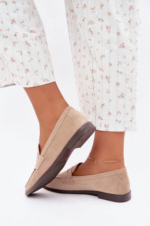 dames mocassins met decoratieve details in zandkleur Treya