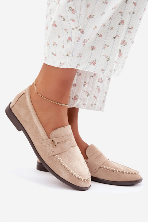 dames mocassins met decoratieve details in zandkleur Treya